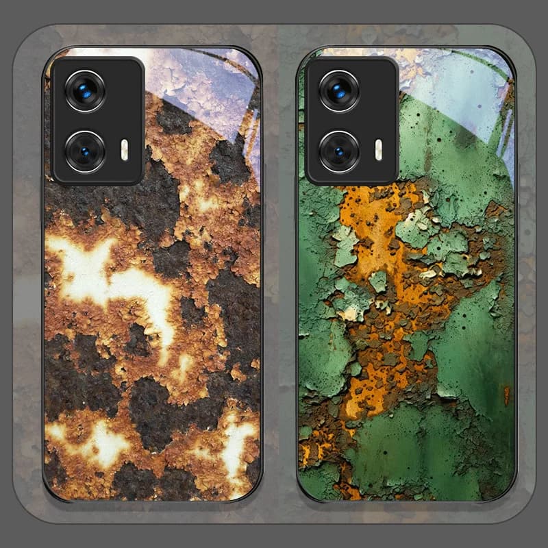 Custodia per telefono in vetro temperato con motivo superficie metallica arrugginita creativa per Motorola Moto Edge 50 Fusion 40 Neo 30 Pro G85 G84 G55 Cover