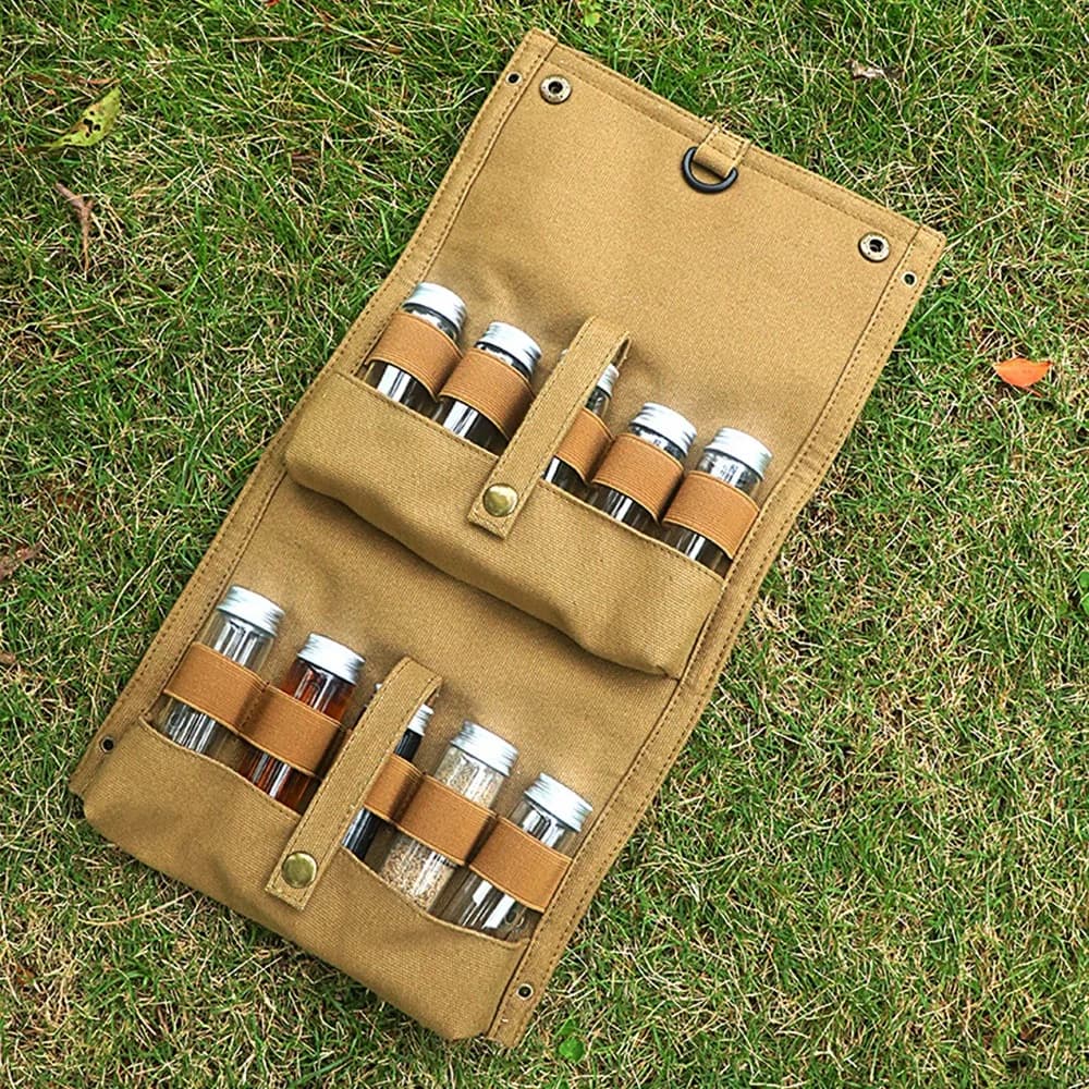 Durable Canvas Portable Spice Bag Portable Mini Condiment Bottle Canvas Storage Bag Condiment Bottle Set Outdoor Camping