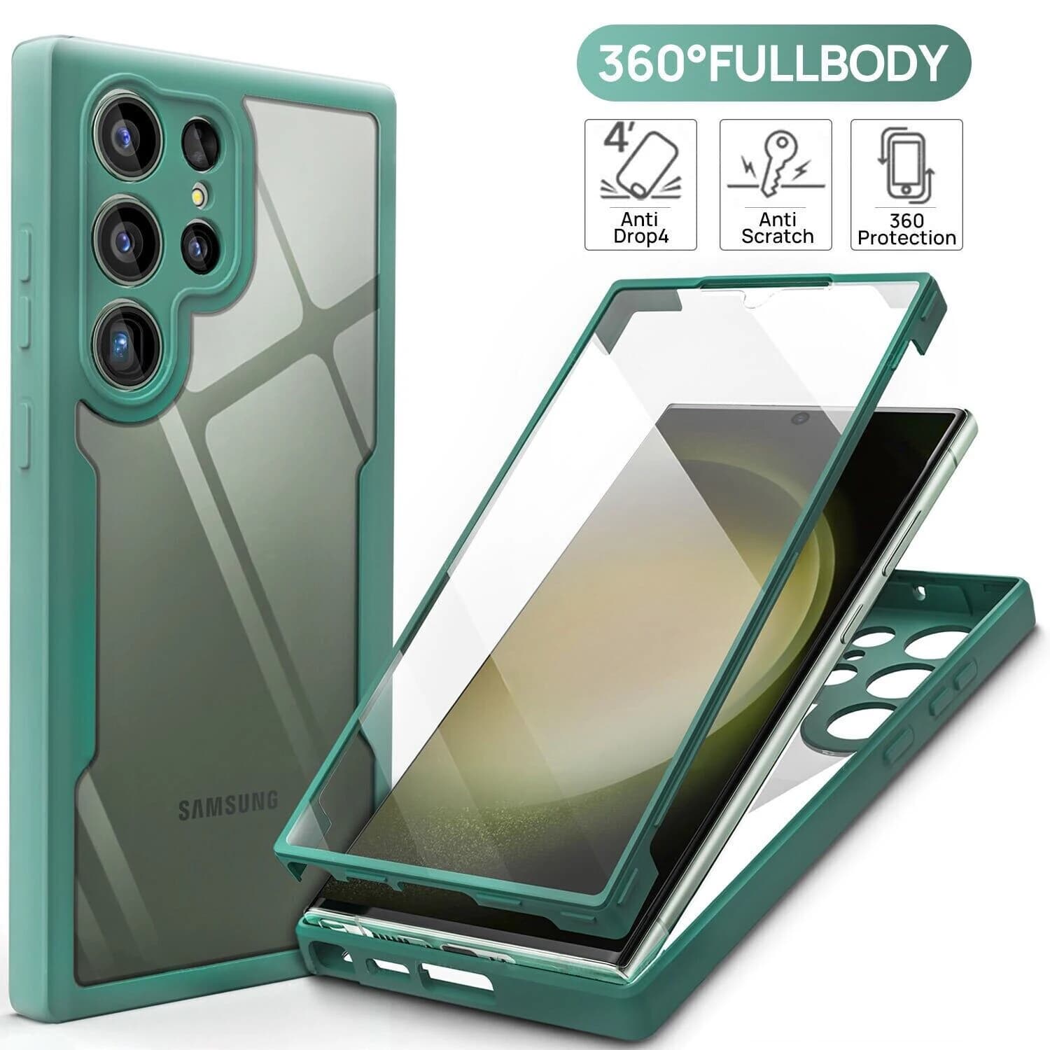 Custodia completa di lusso trasparente 360 per Samsung S24 S23 S22 Ultra S21 FE Plus A53 A52 A32 A34 A13 A23 A54 5G Cover protettiva anteriore + posteriore