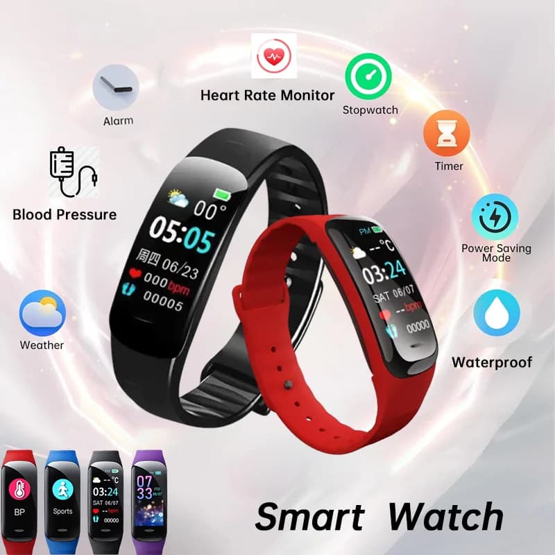 C1 Plus Smart Bracelet Watch Cardiofrequenzimetro Pressione sanguigna Notifica messaggi sul sonno Fitness Tracker Impermeabile per uomini donne studenti