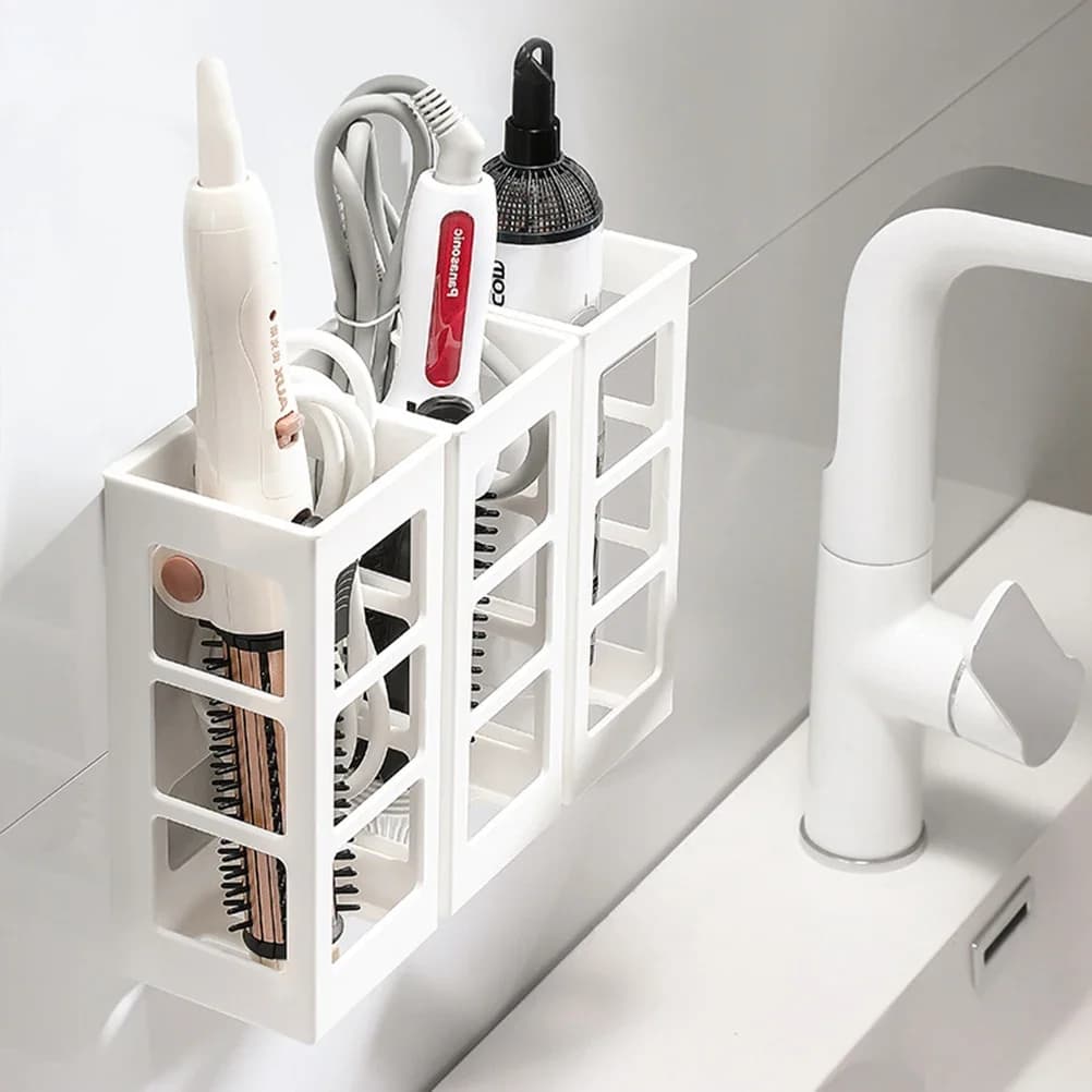 1pc Curling Iron Organizer Bathroom Wall-mounted Hair Straightener Holder Perforation-free Hair Tools Makeup Organizer Box