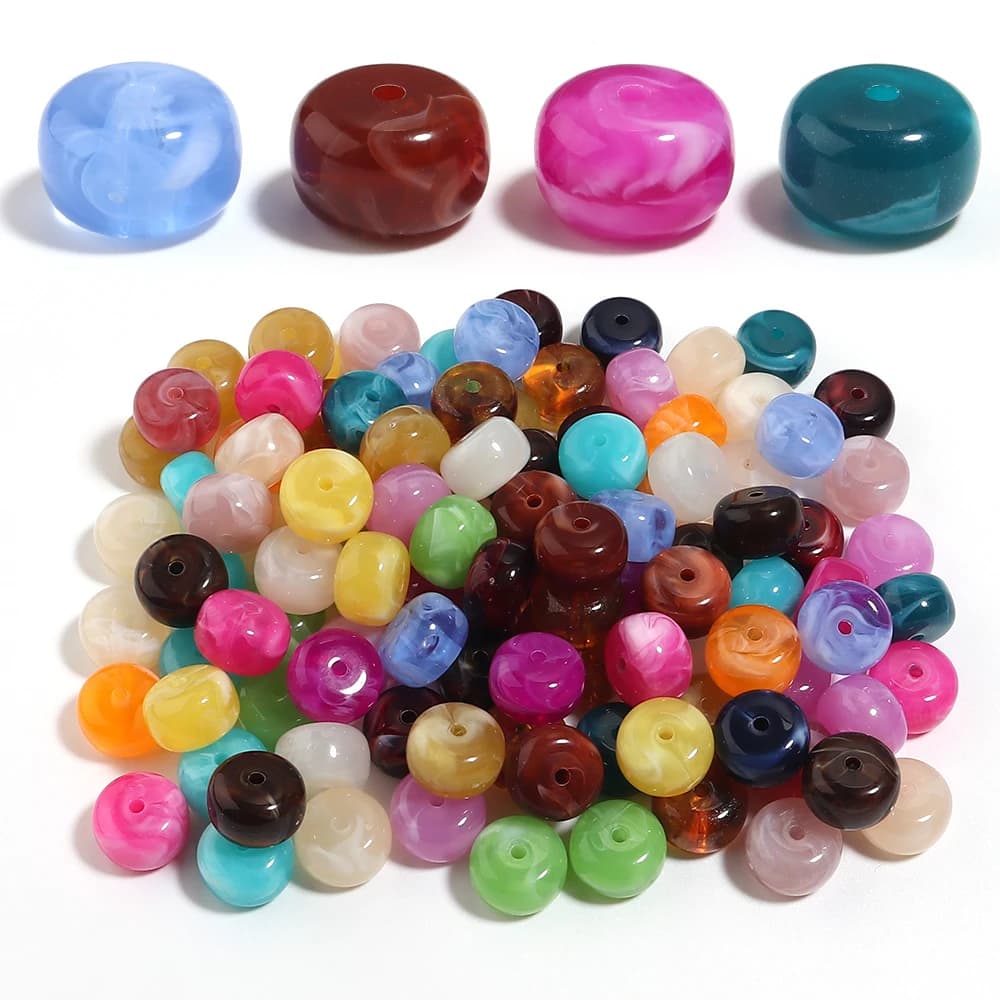 20pcs/lot Imitation Jade Stone Acrylic Beads Dual Color Loose Spacer Wheel Beads For DIY Handmade Bracelet Necklace Accessories