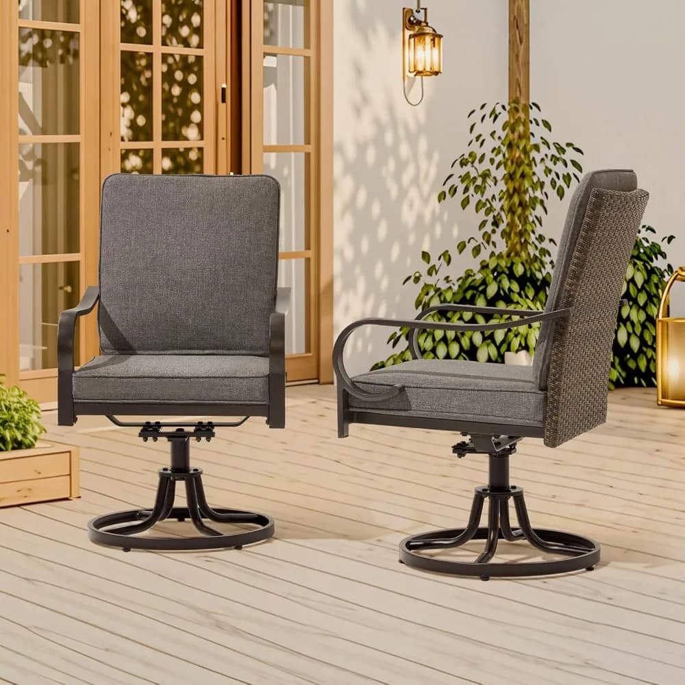 Set of 2 patio swivel chairs, outdoor dining chairs with thickened cushions, wicker chairs with delicate swing for porch, garden,