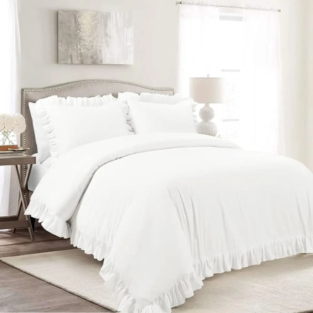 Set Copripiumino King Size in Cotone - Set Biancheria da Letto Bianco 3 Pezzi - Decorazione con Motivo a Righe