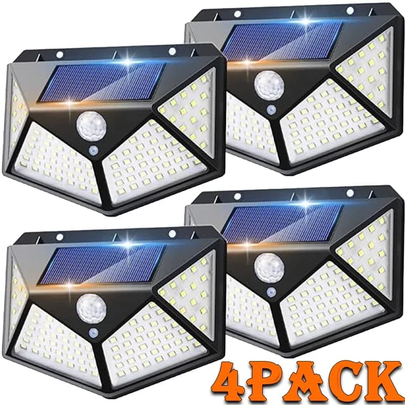 1/2/4 Pezzi Luci Solari da Parete a 100 LED, Illuminazione Decorativa da Esterno, Luci da Giardino Solari, Lampada da Campeggio e Balcone, Pannello Impermeabile