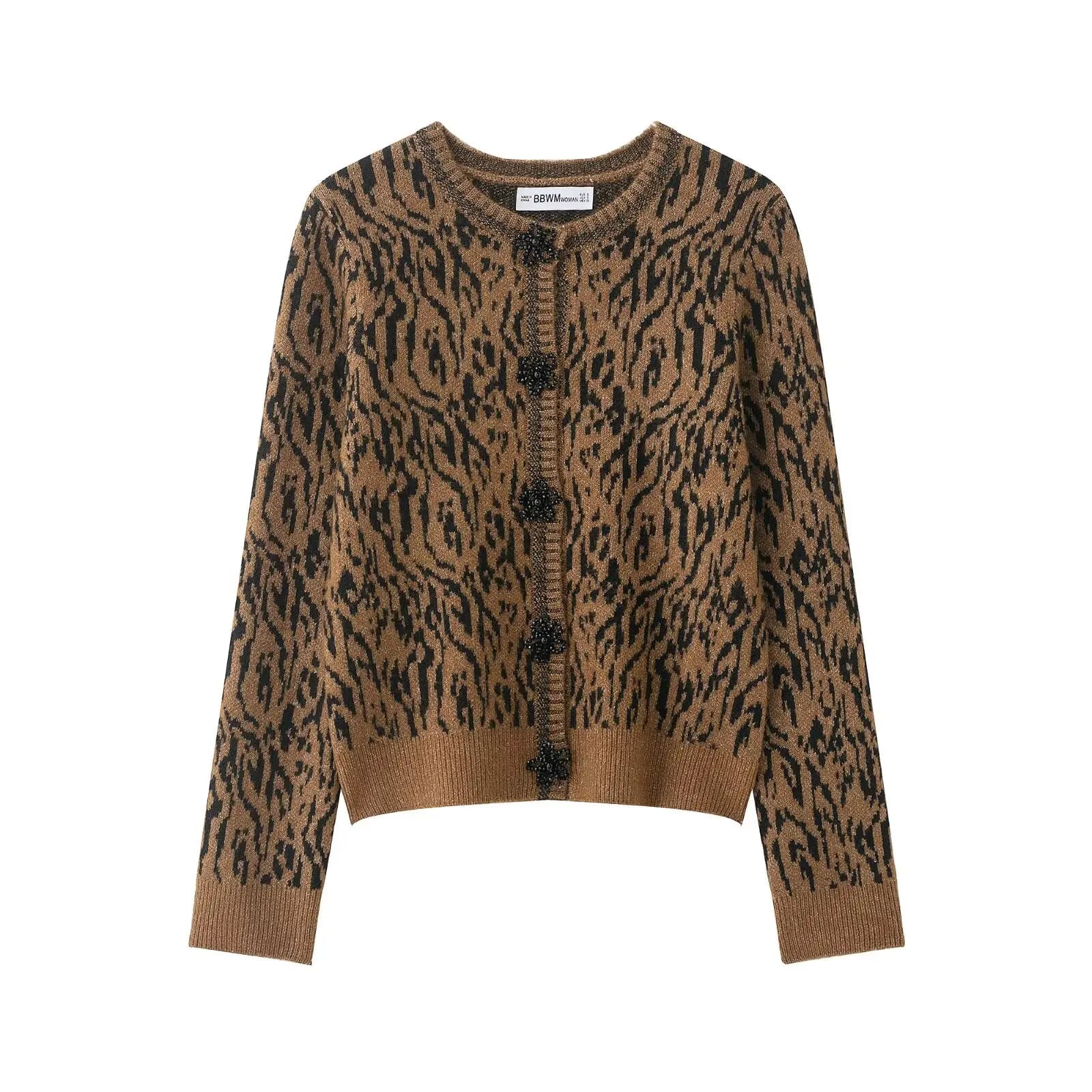 Zevity 2026 Donna Vintage Modello Leopardo Jacquard Maglione di Lavoro A Maglia Femminile Chic Perla Che Borda Bottoni Cardigan Cappotti Top CT9486