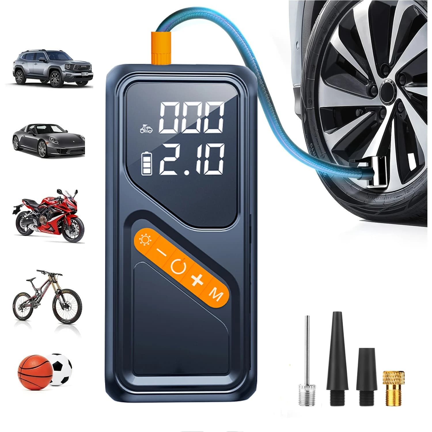 Compressore d'aria wireless portatile per auto, moto, biciclette e palloni - Gonfiatore pneumatici