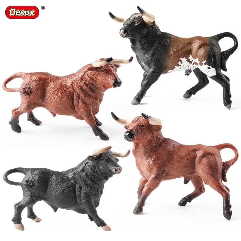 Oenux Nuovo modello di corrida Animali da fattoria Bovini Vitello Toro BOX Cowboy Action Figures Collezione Giocattolo in PVC Regalo per bambini