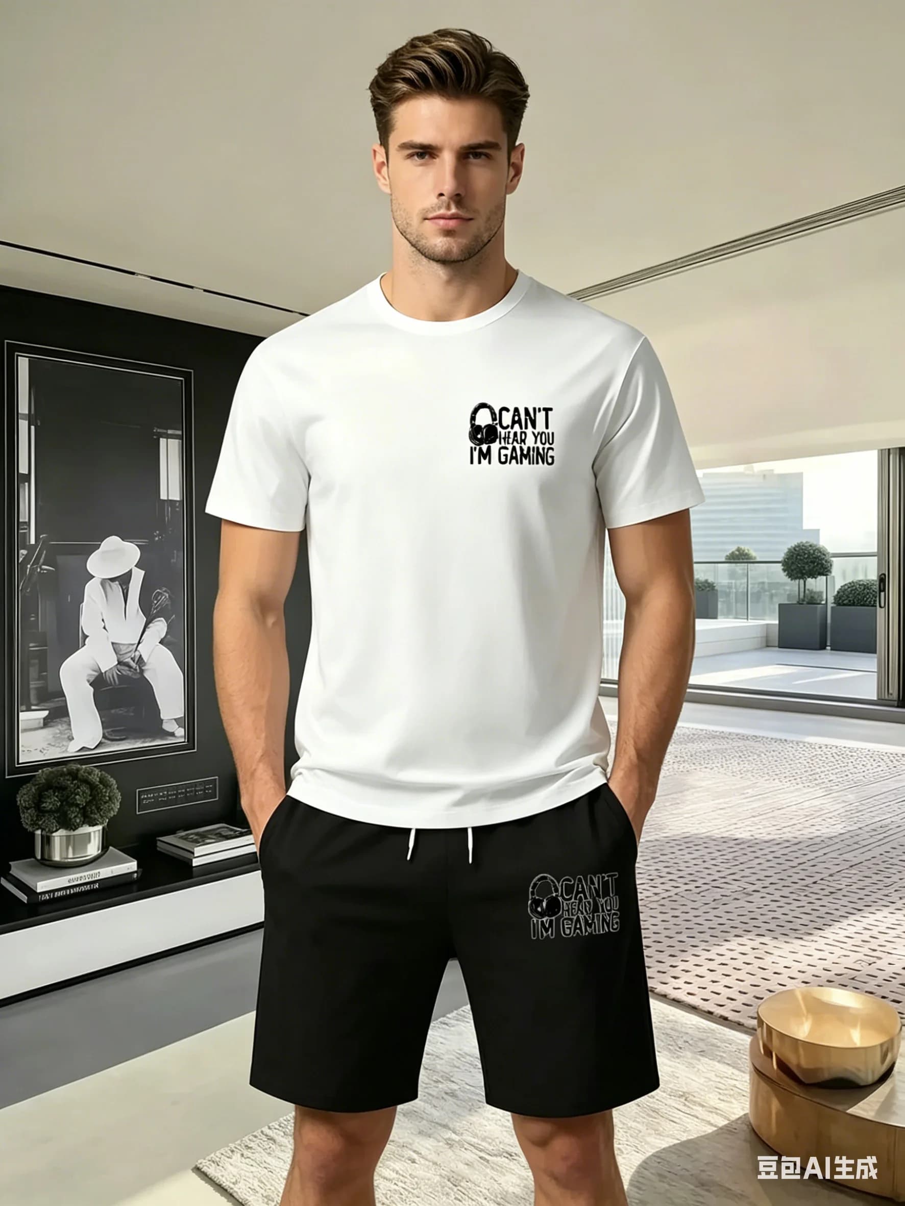 Upgrade Your Summer Style! Men's suit 2 pieces: Crew neck t-shirt and shorts with coulisse for sport and leisure