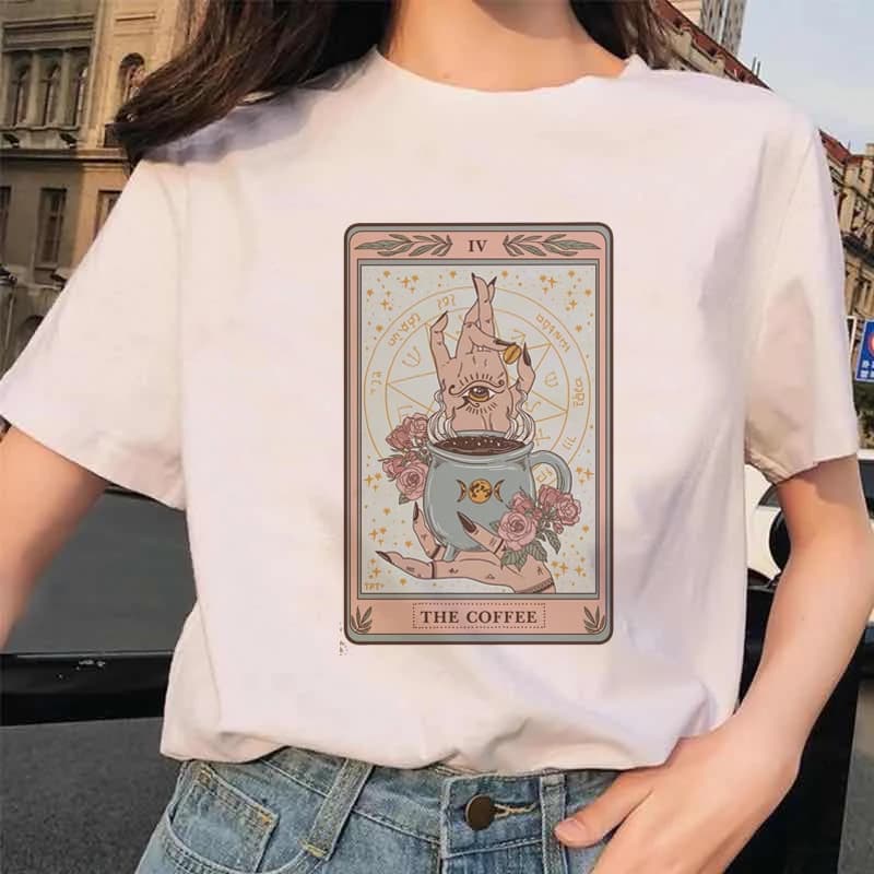 Tarot Card da donna fiore Funny Time Ladies Cartoon moda manica corta T-Shirt stampata estiva T-Shirt da donna modello superiore.