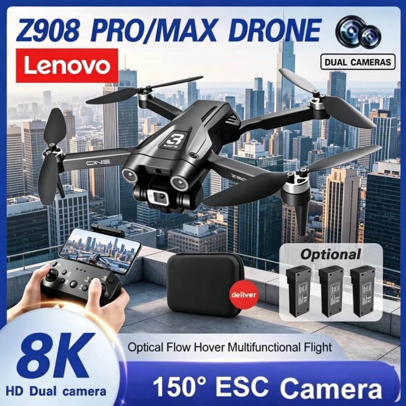 Drone Lenovo Originale Z908 Pro Max con Motore Brushless, WIFI FPV, Doppia Fotocamera HD 8K, Quadricottero RC Pieghevole, Giocattolo Elicottero