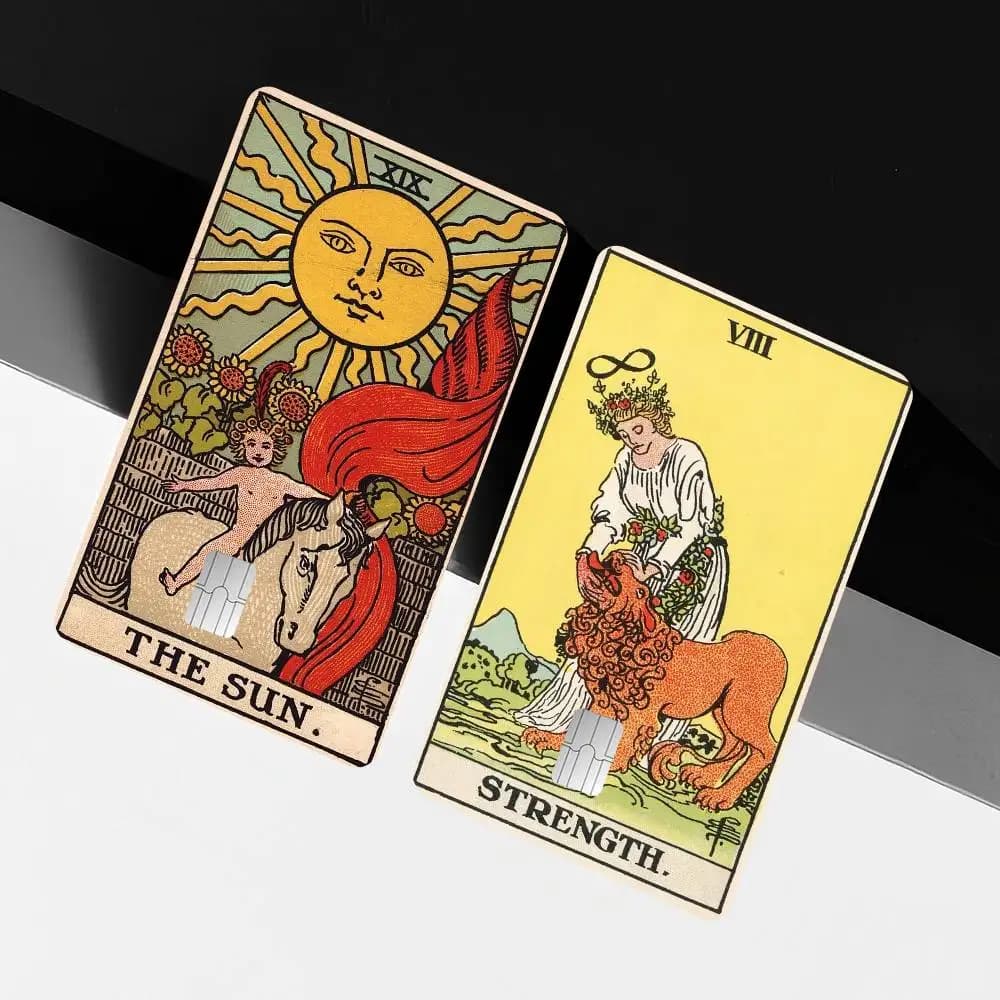 Set di 4 Adesivi per Carte di Credito e Debito Senza Chip, Design Tarot Sole Imperatrice Sacerdotessa, per Carte Piccole e Grandi, Lato Anteriore