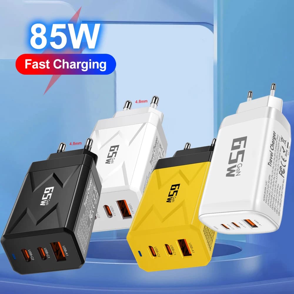 Caricatore USB C totale da 85 W Adattatore di alimentazione da parete a ricarica rapida PD a 3 porte QC3.0 per iPhone 15 Pro Caricatore per telefono Samsung Xiaomi