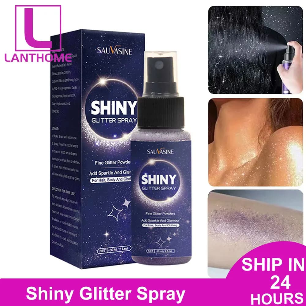 60ML Shiny Body Glitter Spray Capelli Vestiti Evidenziatore Polvere Polvere olografica a lunga durata per la festa del festival di Halloween