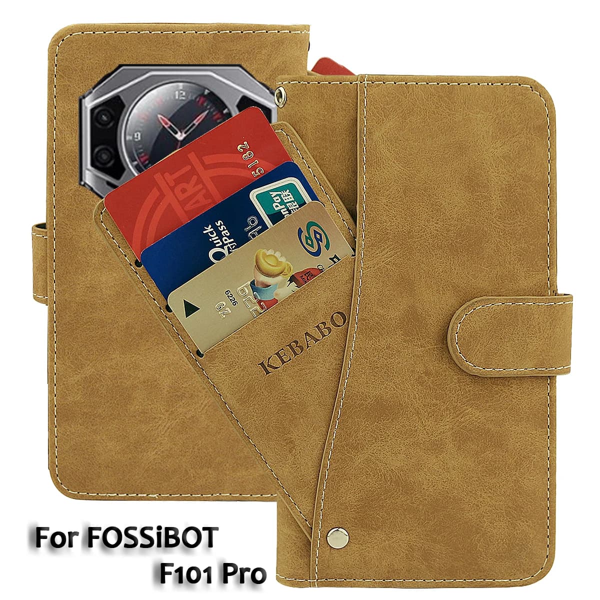 Custodia a Portafoglio in Pelle Vintage FOSSiBOT F101 F109S Pro con Slot per Carte, Chiusura Magnetica, Cover Protettiva per Telefono