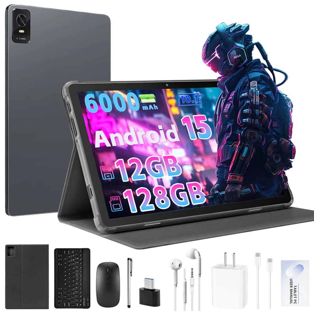 2025 Latest tablet Tablet Android 15 10.1 inch, 12 GB of RAM 128 GB of Octa-Core ROM, double camera, 1 TB expand, Widevine L1, 6000 mAh