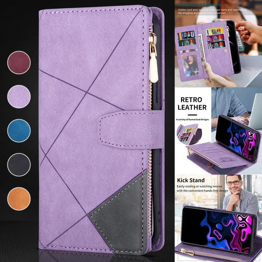Portafoglio Slot per scheda Custodia in pelle con cerniera per Xiaomi Redmi 13C 12C 10C Nota 13 Pro 12S 11 10 9 Pro Poco X6 C65 11T 13 Lite 14T