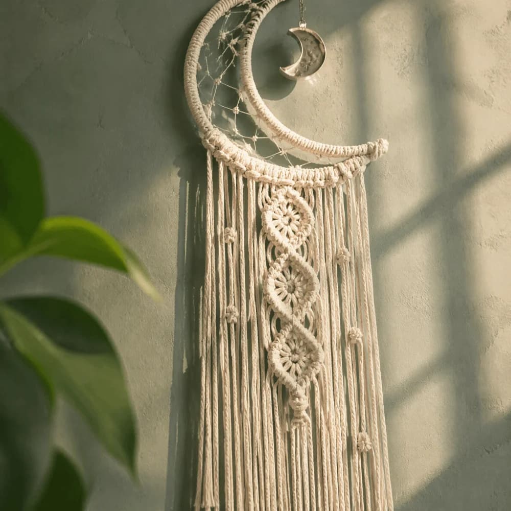 94x20cm Moon Dream Catchers Cotton Macrame Alloy Accessories Macrame Dream Catchers White with Tassel