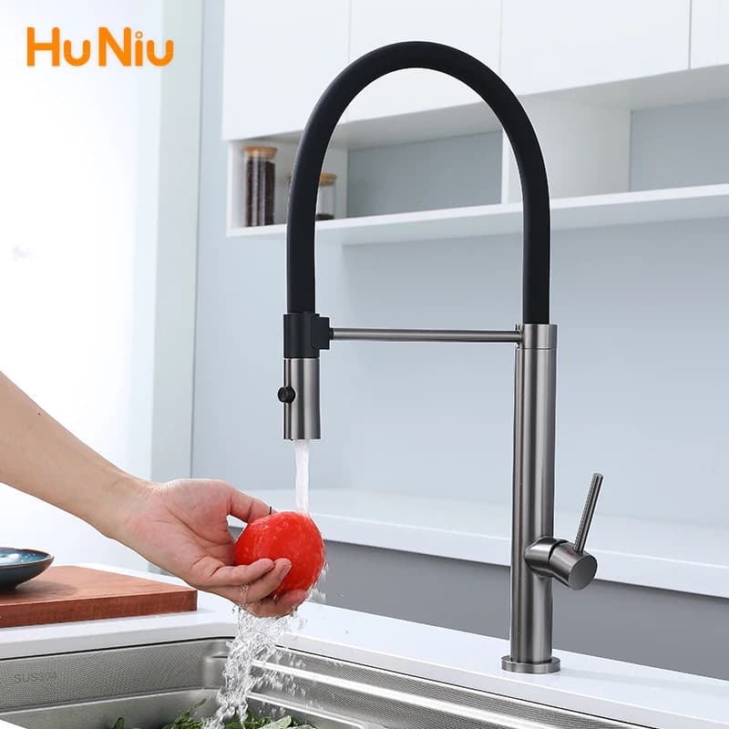 Rubinetto della cucina Rubinetti per lavello Rubinetti per spruzzatore a flusso estraibile in gomma Miscelatore da cucina girevole in acciaio inossidabile 304 Gru per rubinetto dell'acqua
