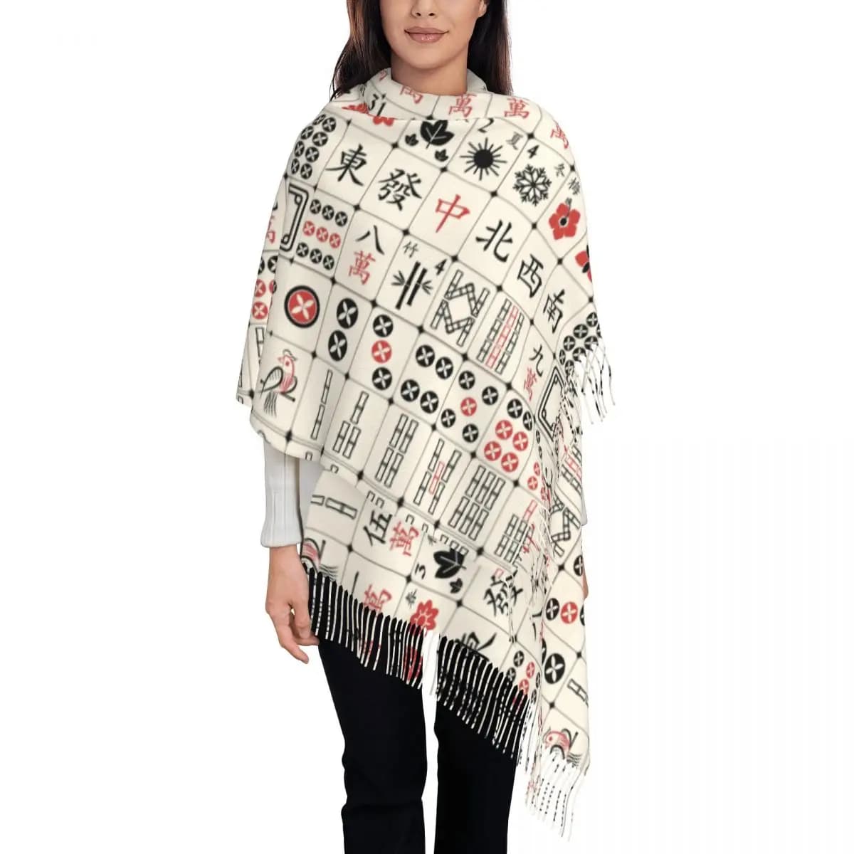 Sciarpa da donna Keep Warm Mahjong Tile Pattern Headwear sciarpe con nappa lunga scialli e impacchi Fashon inverno fai da te Bufanda Mujer