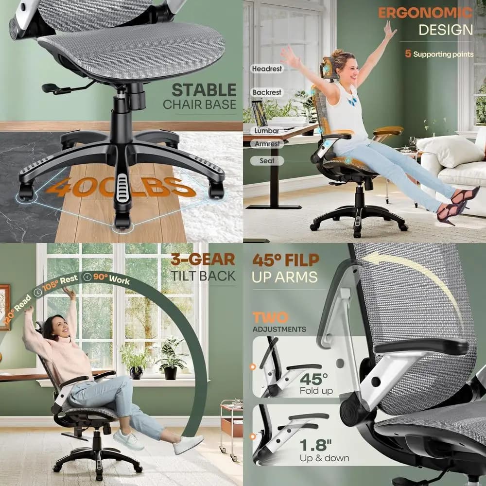 Sedia da scrivania ergonomica con schienale alto, braccioli regolabili, reclinabile e ampio cuscino per l'home office, adatta per uomini e donne, G