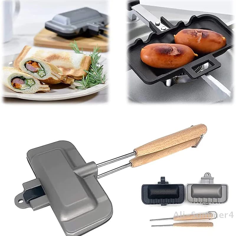 1Pc Double-Sided Sandwich Pan Antiaderente Portatile Pieghevole Grill Padella Per Pane Tostato Macchina Per La Colazione Pancake Maker