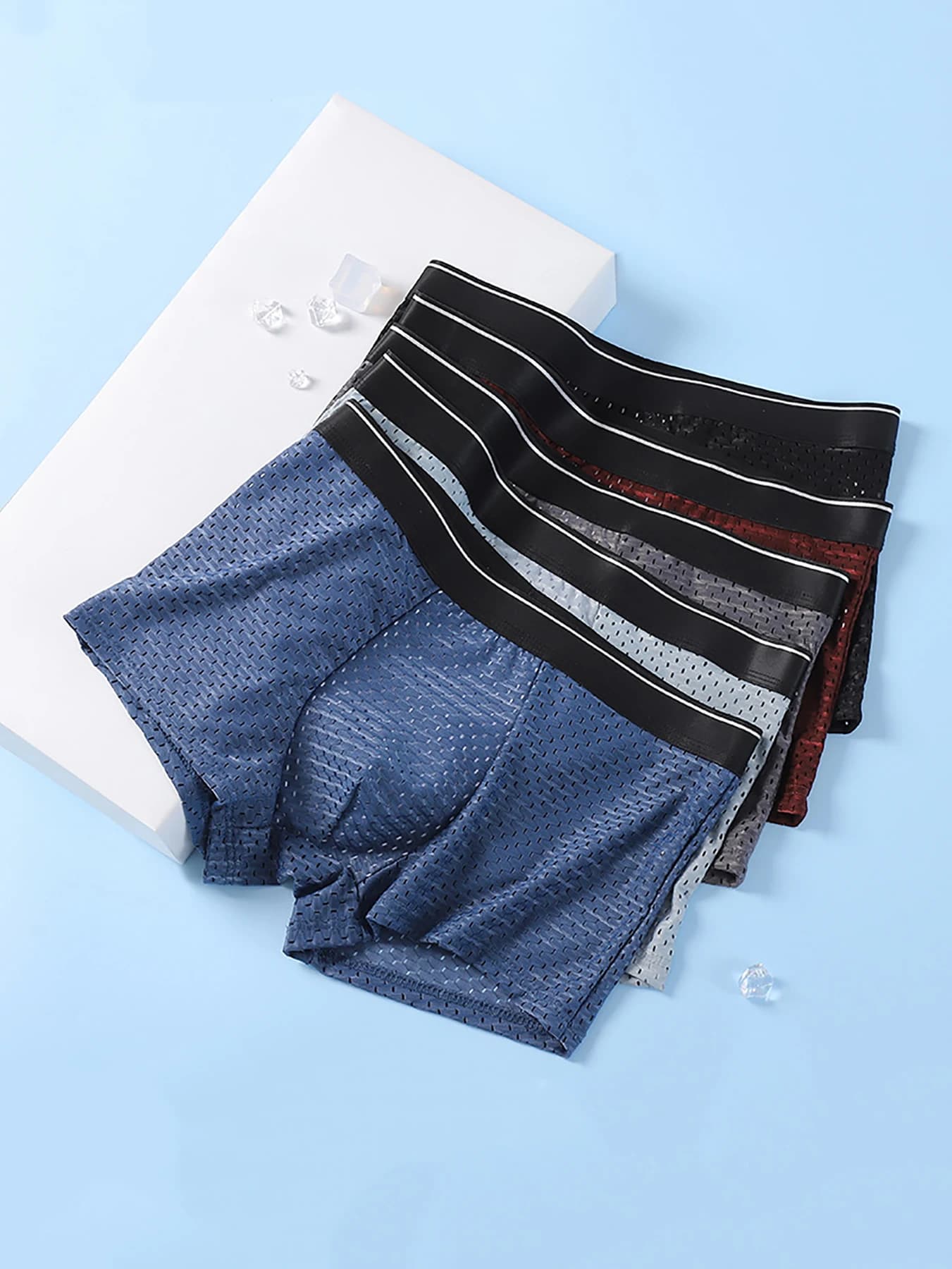 5 pezzi di biancheria intima da uomo in tessuto di seta ghiacciata, boxer estivi traspiranti a rete.