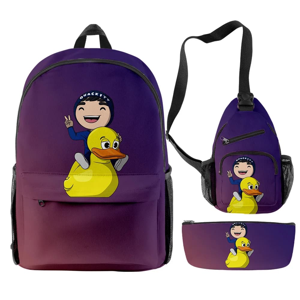 Classic Popular Funny Quackity duck 3D Print 3pcs/Set pupil School Bags Travel Laptop Backpack Chest Bag Pencil Case