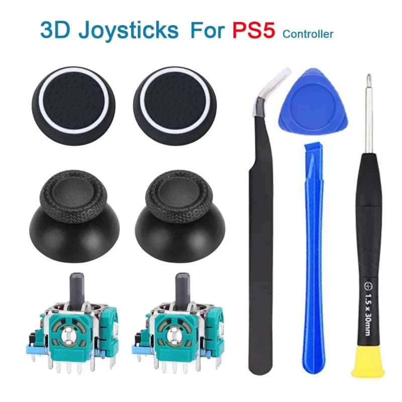 Replacement Analog Stick Joystick Modules & Thumb Grip Caps, Full Disassembly Tool Set for Damaged PS5 Controller Repair