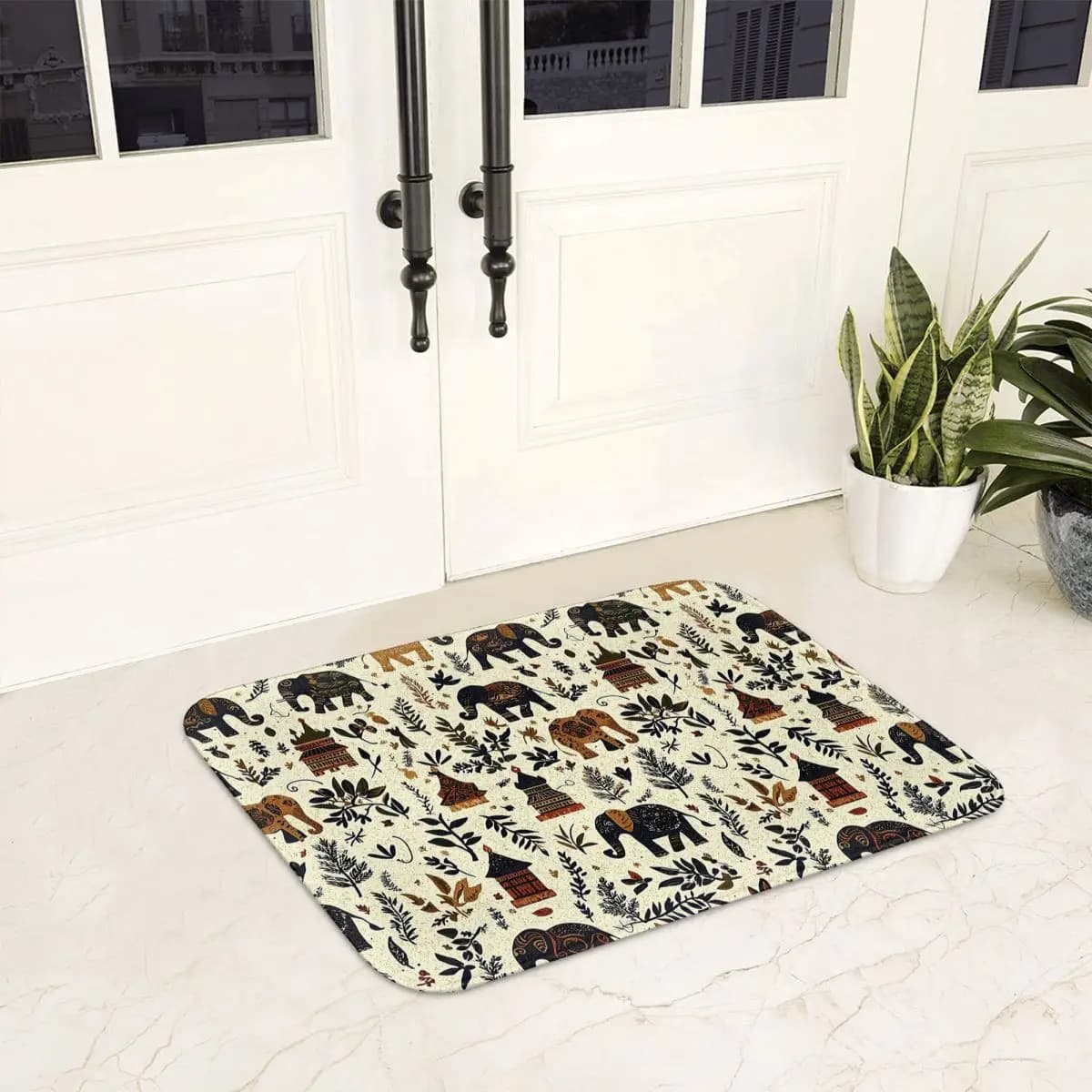 Elephant Textile Pattern With Folk Art Style Non-slip Doormat Floor Mat Carpet Rug for Kitchen Entrance Home Balcony Footpad Mat