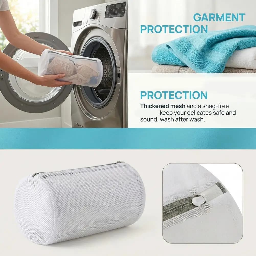 Sacchetto per bucato in rete cilindrica, versatile sacchetto per lavare le scarpe in lavatrice, per vestiti delicati, reggiseni, calzini, sacchetto protettivo G5T5