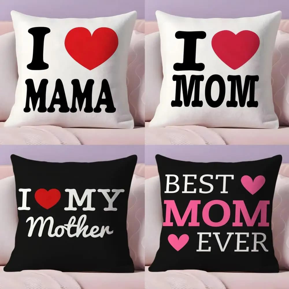 I LOVE MOM Cushion Cover Natural Linen Organic Fabric Double-Sided Printing Sofa Home Decor Gift Pillow Cover