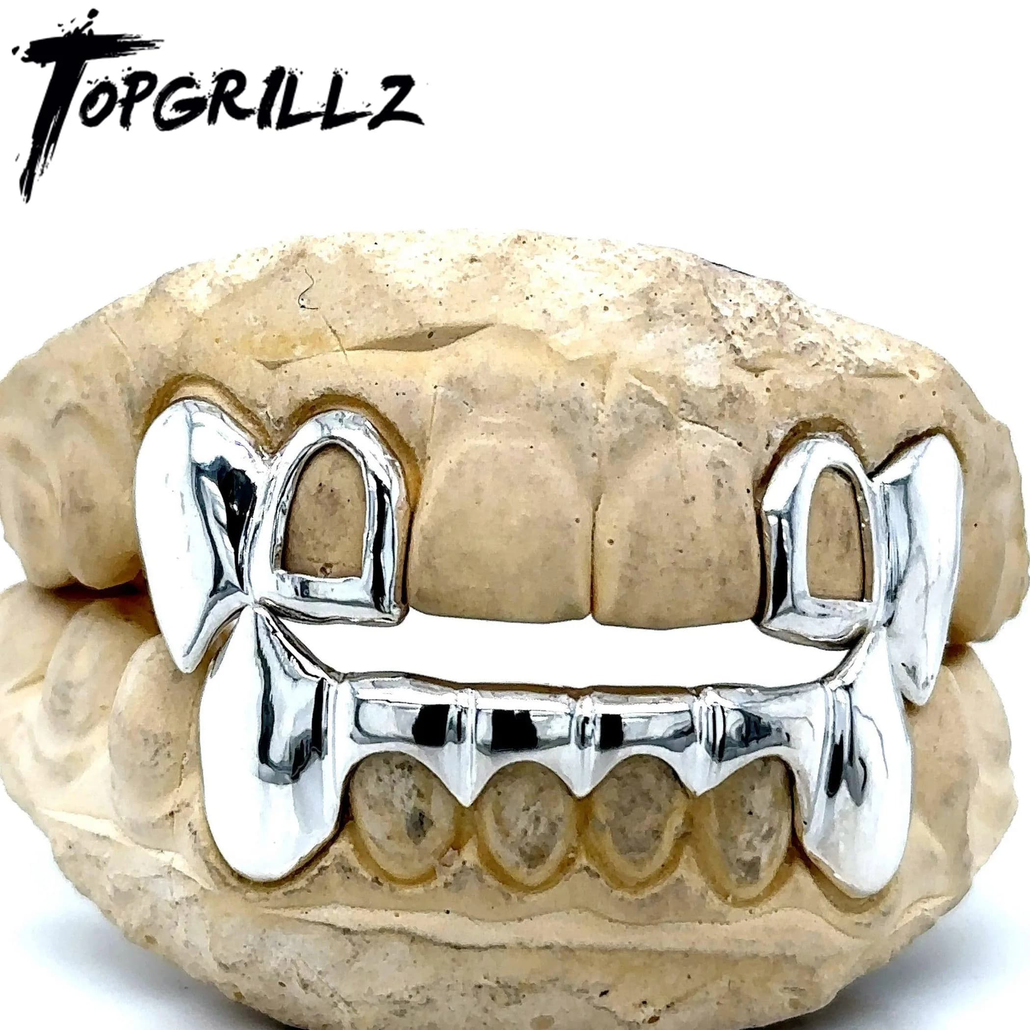 TOPGRILLZ Griglie da vampiro FAI DA TE 2 Top e 6 Fondo Denti lucidi Grillz Hip Tappi per denti per donna Uomo Gioielli Regalo di Halloween