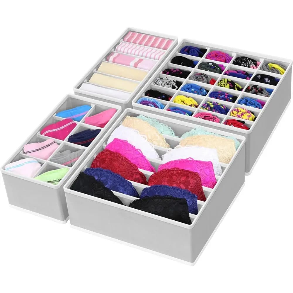 Organizer Set - Closet Dividers or Underwear, Socks, Bras, Scarves, Ties - Foldable Non-Woven Storage Boxes, Gray
