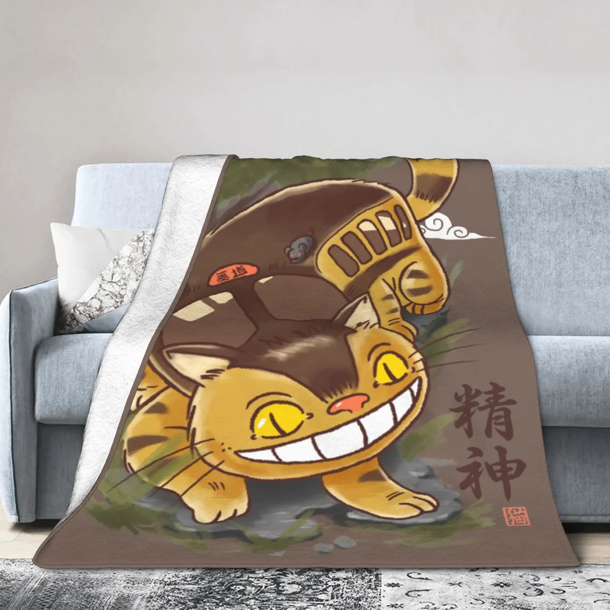 Coperte lavorate a maglia tradizionali Nekobasu T-Totori giapponesi Catbus Coperta in pile Biancheria da letto Divano Copriletti morbidi e caldi portatili