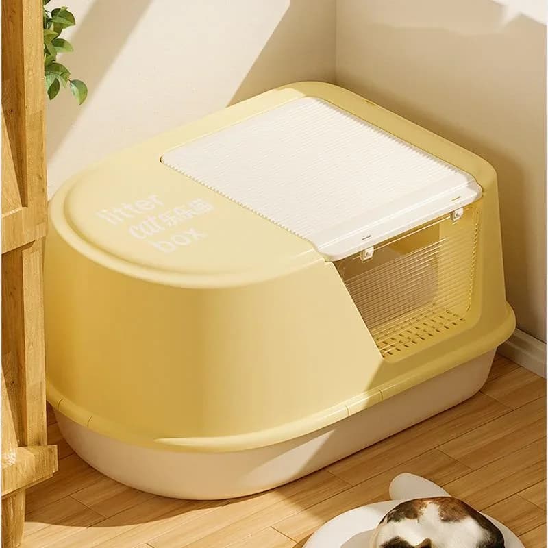 Sabbiera per gatti super grande Toilette per gatti completamente chiusa Prevenzione degli spruzzi e odori Vassoio per lettiera Pedale per perdite di sabbia Padelle per animali domestici