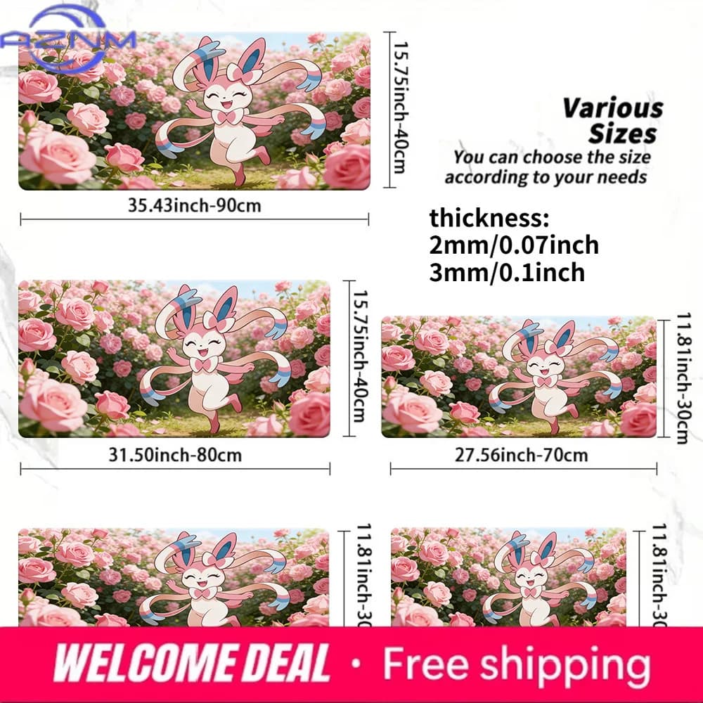 Sylveon Rose Garden Pokemon TCG Playmat Non-Slip Gaming Mouse Pad