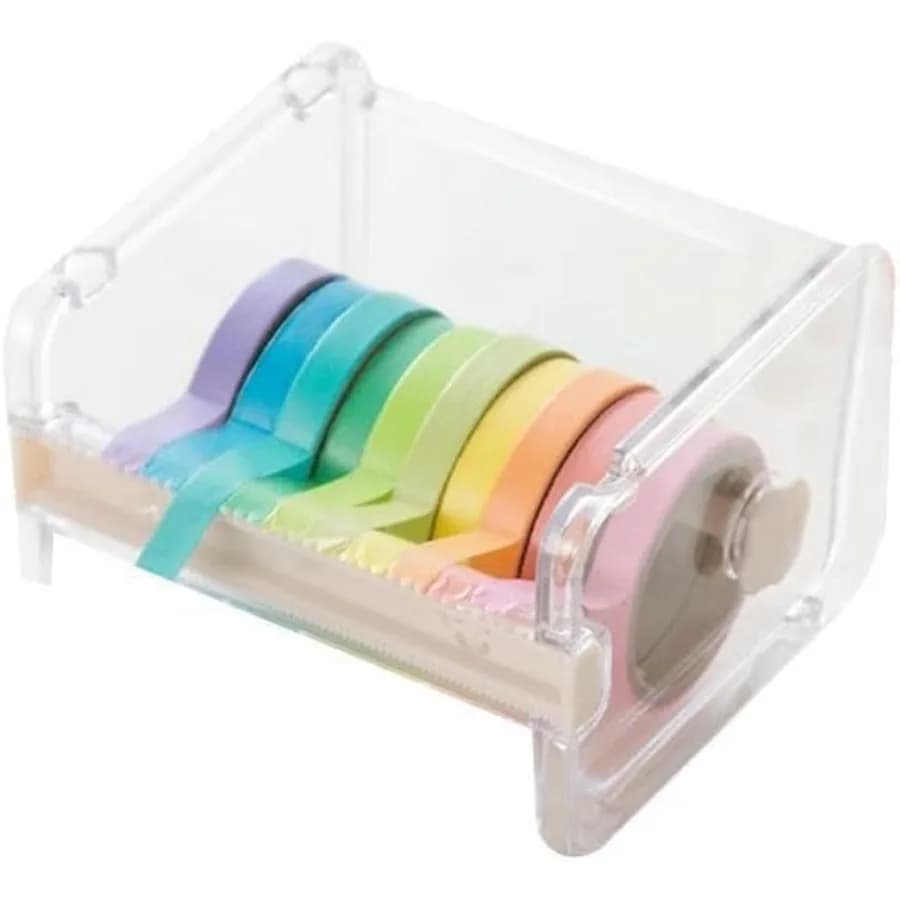 Transparent Visible Washi Packaging Tape Dispenser Cutter Roll Tape Holder Organizer Desktop Office Tape Holder, Cute Tape Disp