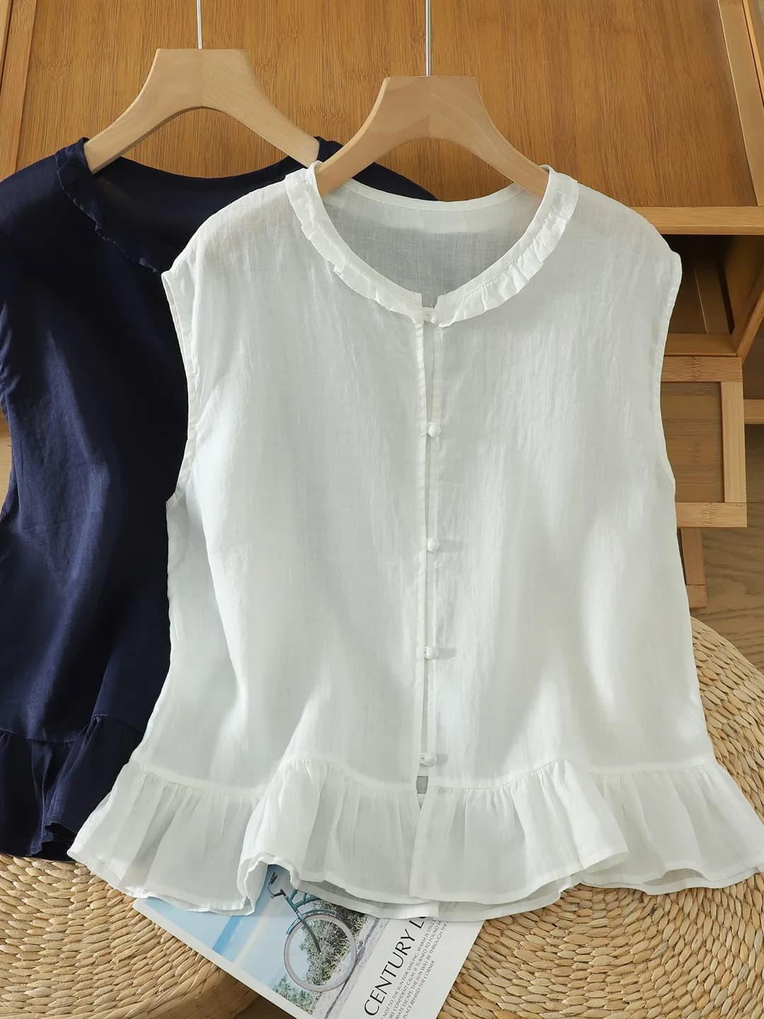 Korean Style Lace Collar Sleeveless Cotton Linen Thin Vest Top Women's Summer Fashion Casual Loose Fit round Neck Open Cardigan