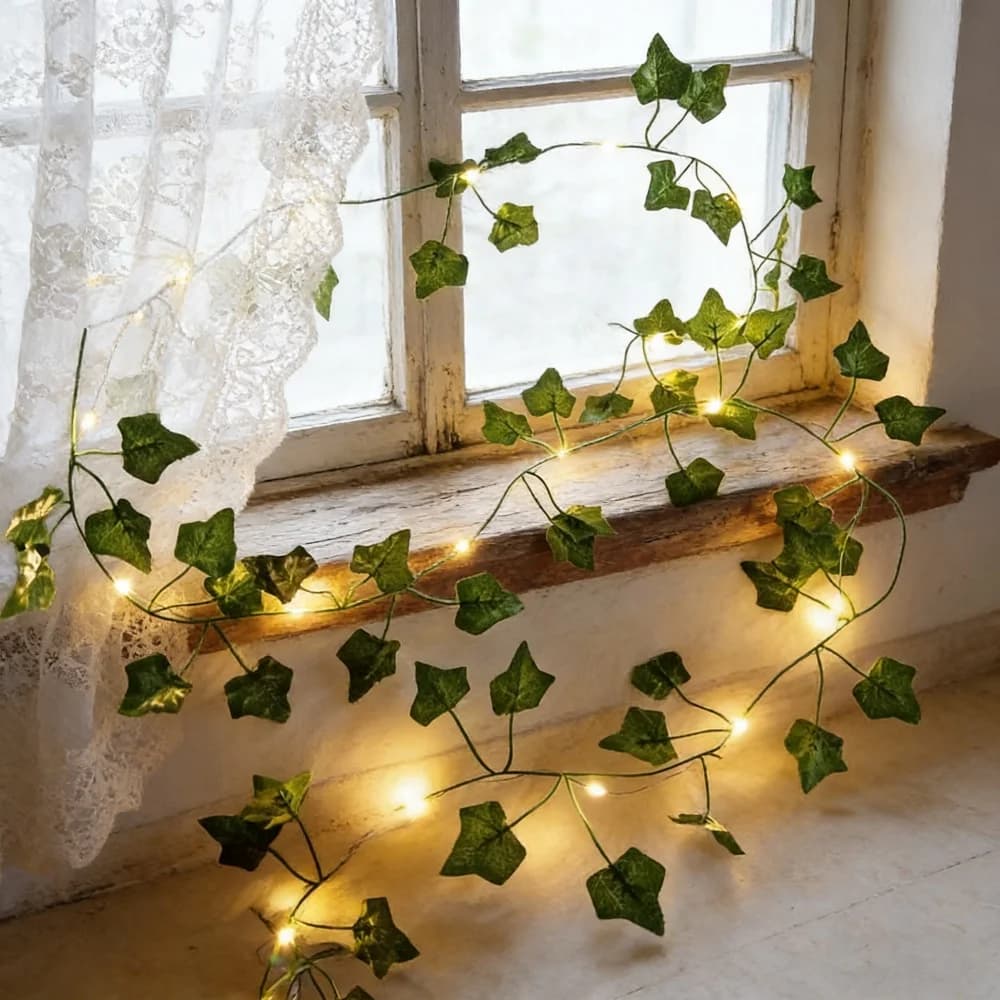 Luci a stringa a LED verdi a forma di foglia (20/50/100 LED), luci fatate a batteria per decorazioni nuziali e feste, ghirlanda luminosa per l'arredamento della casa