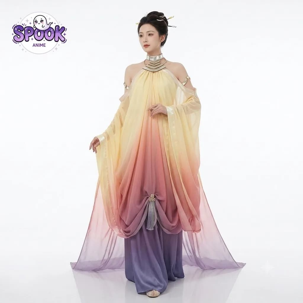 Gradient Colorful Dress Padme Cosplay Star Movie Costume Full Set for Women Halloween Comic Con Role Play Anime Party Outfit
