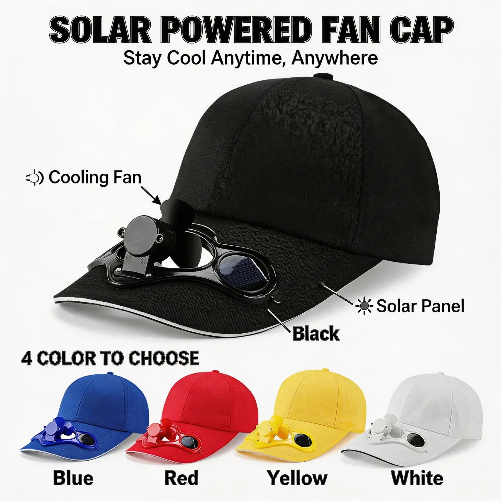 Cappello con ventola solare, protezione UV, cappellino da baseball in rete leggera, ventola di raffreddamento per pesca, golf, viaggi, sport, articolo estivo, visiera parasole.