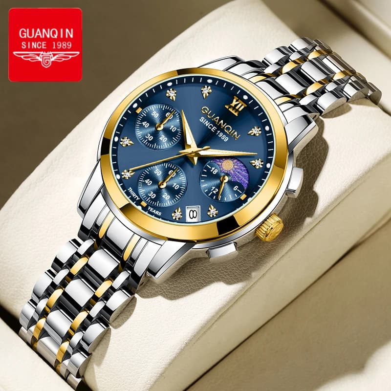 Orologi da Donna GUANQIN, Marca Originale, Tendenza Moda, Orologio da Polso al Quarzo in Acciaio Inossidabile per Signora, Fase Lunare, Vetro Zaffiro, Nuovo