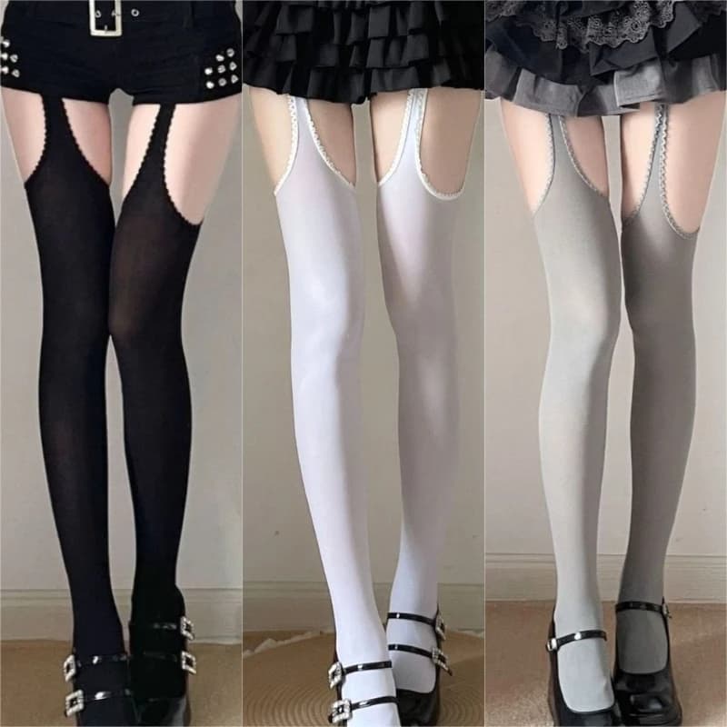 Women's White Black Sexy Suspender Stockings JK Tights Japanese Style Lolita Thigh High Stockings Garters Over The Knee Socks