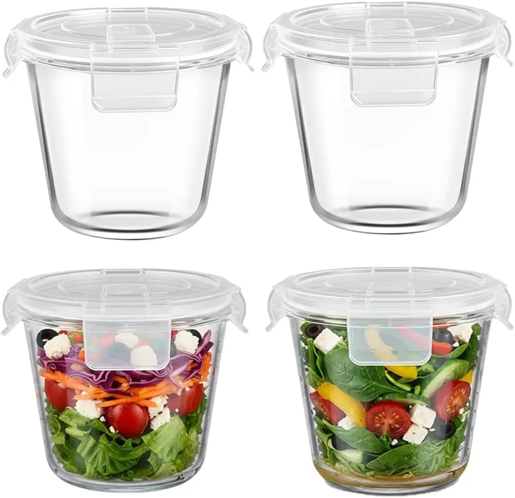 Contenitori in vetro rotondi da 3 tazze con coperchi ermetici, contenitori in vetro da 23 once per la preparazione dei pasti, resistenti al calore e senza BPA per zuppe.