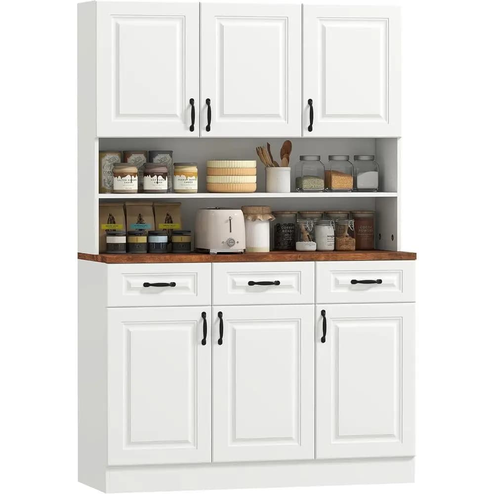 Armadio dispensa da cucina alto 71 con supporto per microonde a 2 livelli, 3 cassetti, 6 ante con chiusura ammortizzata, ripiani regolabili, gestione cavi