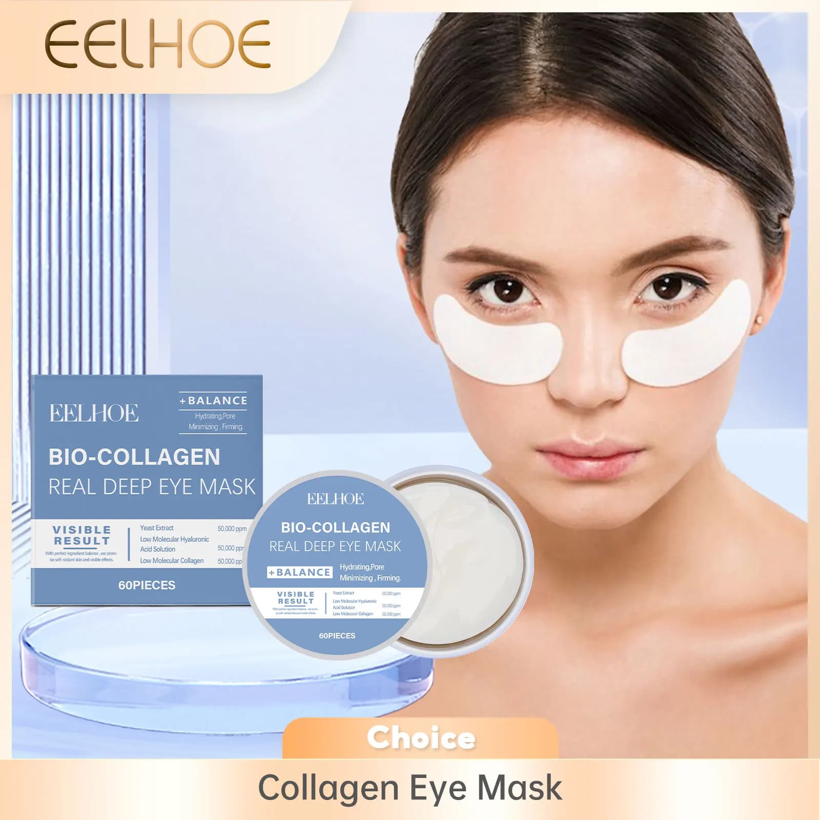 EELHOE Maschera per gli occhi al collagene Anti occhiaie Rimozione Borse per gli occhi Idratante Rassodante Patch per gli occhi Nicotinamide Maschera per la cura degli occhi 60 PZ
