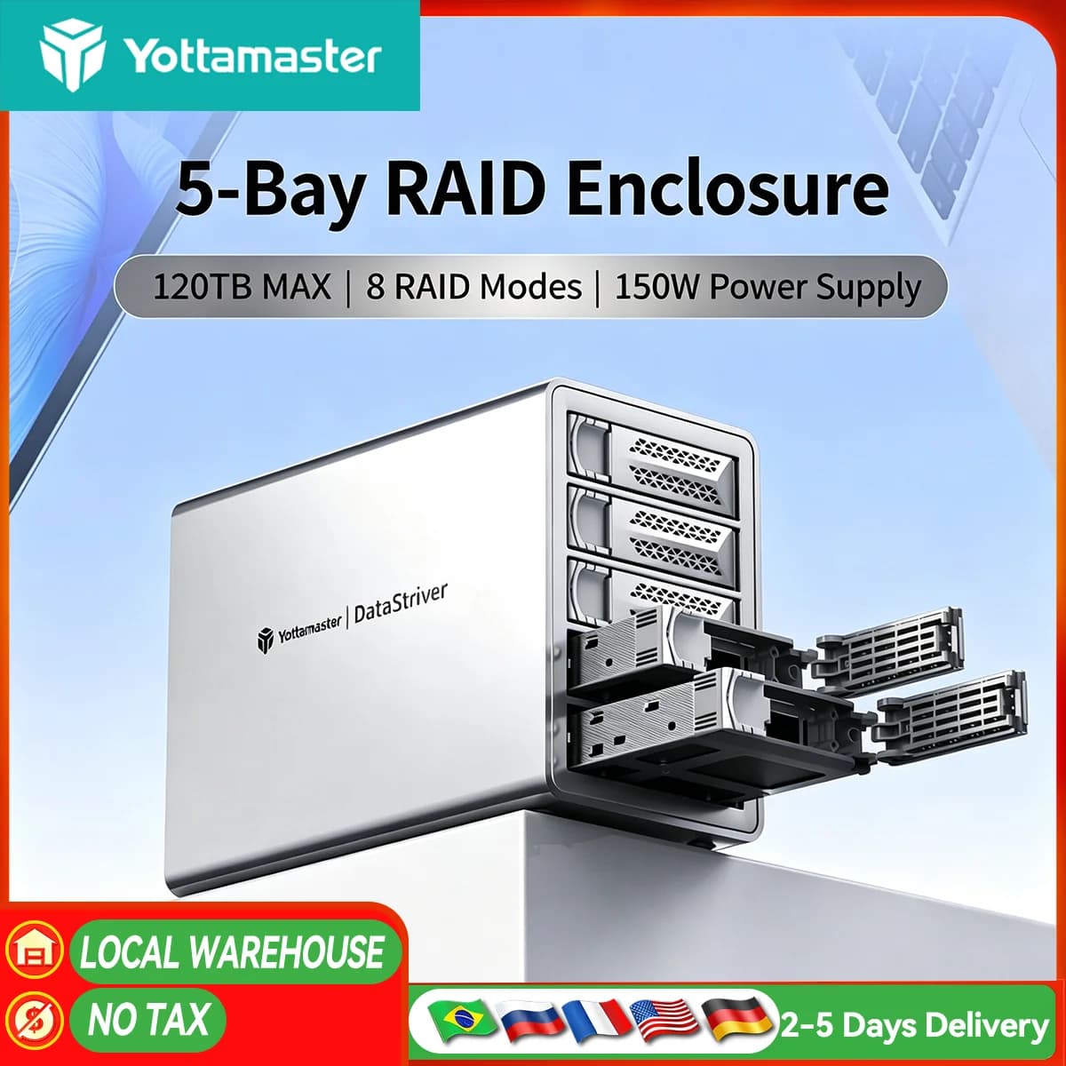 Yottamaster SATA HDD SSD Enclosure 2.5/3.5"10Gbps Type C HD External Case USB3.1 Daisy Chain Hard Drive Storage Box for Game MAC