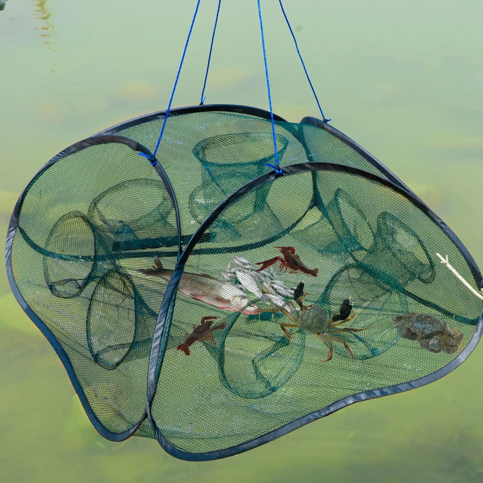 Rete Pieghevole per Pesci, Gamberi e Granchi con 9/13 Fori, Gabbia Portatile per la Pesca, Rete per Catturare Gamberetti e Pesci