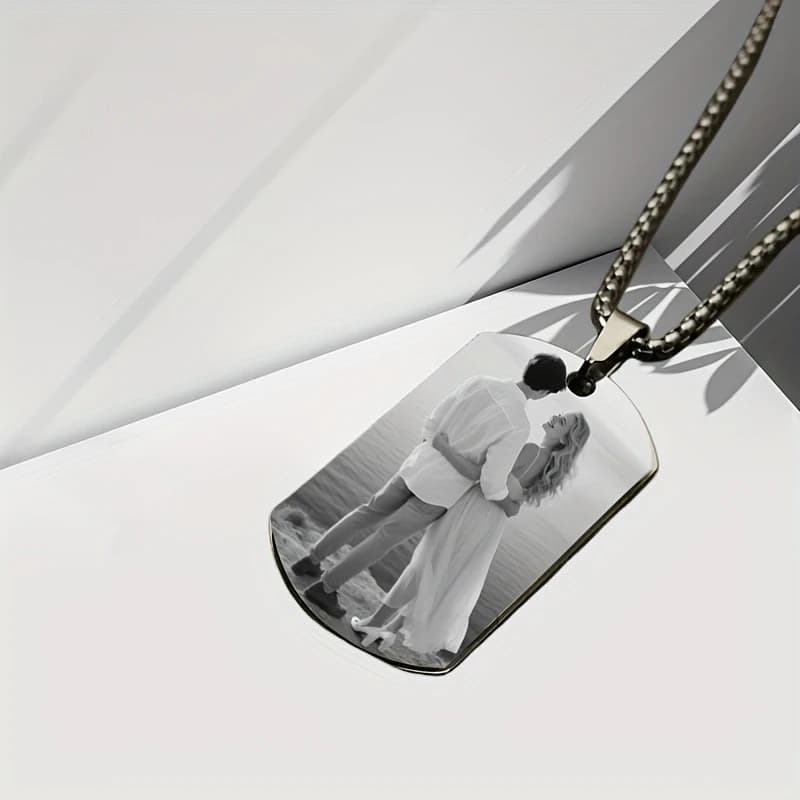 1pc Custom Photo/Text Dog Tag Pendant, Personalized Laser Engraved Text, Suitable for Couple, Friend, Family Gift, Fashion Style